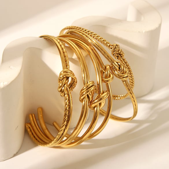 Bracciale rigido color oro in acciaio inossidabile a forma di torsione da 1 pezzo 2