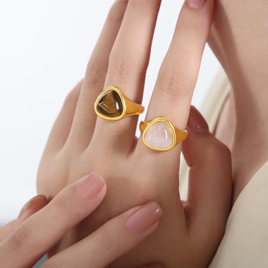 1 Stück Dreieck Naturstein Edelstahl Gold Farbe Damen Edelstein Ringe h5 Bild4