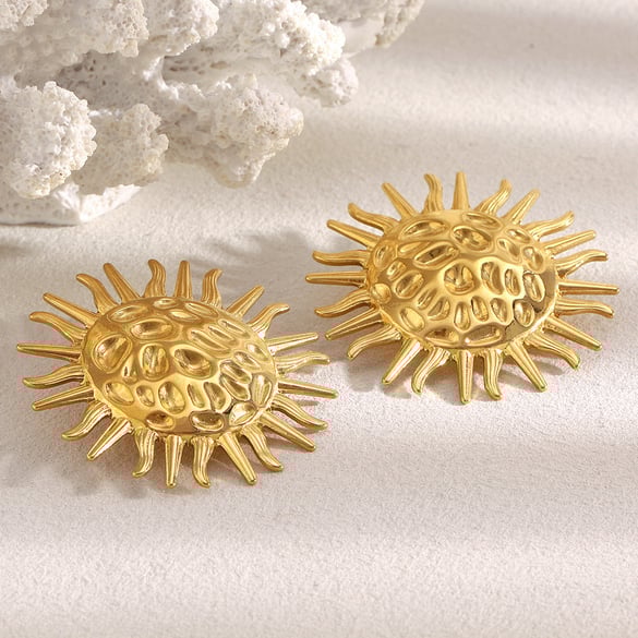 1 Pair Sun Hammered Texture Stainless Steel Gold Color Women's Stud Earrings