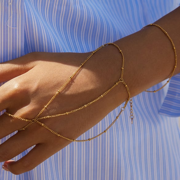1 Stück minimalistische Daily Lines Edelstahl Goldfarben Damen Kettenarmbänder 2