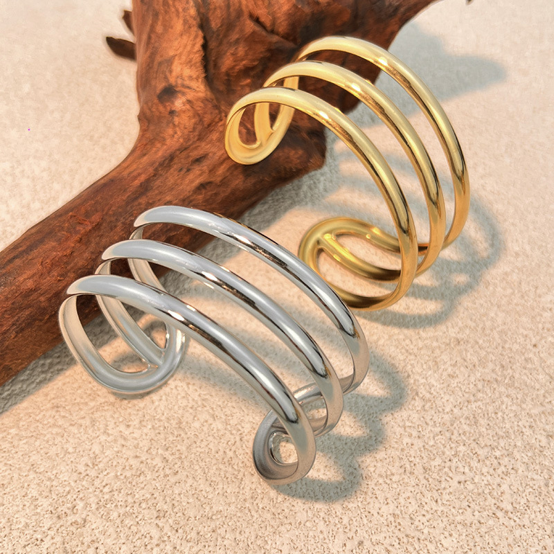 Bracciale rigido classico in acciaio inossidabile color oro, forma irregolare, 1 pezzo Immagine2