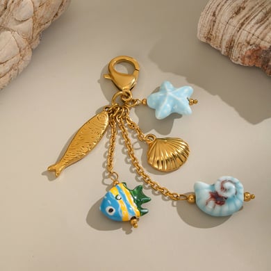1 Piece Fruit Stainless Steel Gold Color Keychain h5 Picture4