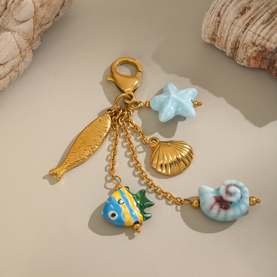 1 Piece Fruit Stainless Steel Gold Color Keychain Picture4