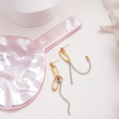 1 paio di orecchini pendenti da donna in acciaio inossidabile color oro con nappa e cerchio, stile minimalista e casual h5 Immagine6
