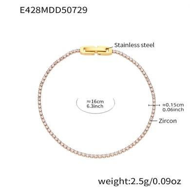 Pulsera de cadena de acero inoxidable con circonitas de color dorado y líneas delicadas para mujer (1 unidad) h5 