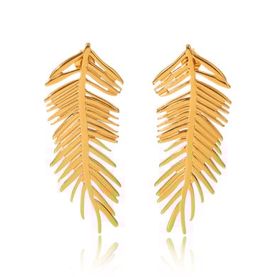 1 Pair Daily Leaf Stainless Steel  Gold Color  Women's Stud Earrings h5 