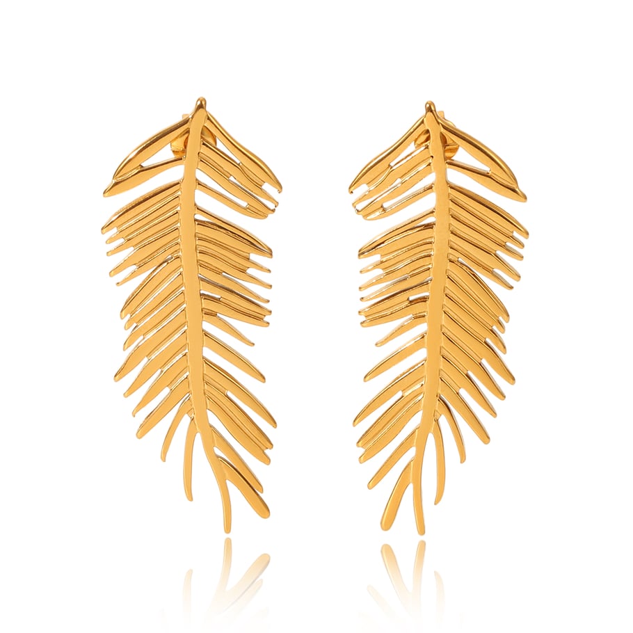 1 Pair Daily Leaf Stainless Steel  Gold Color  Women's Stud Earrings 