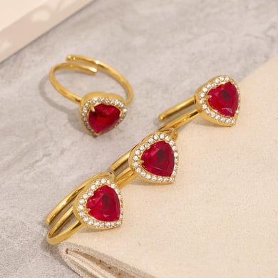 Luxurious Series Red Heart Zircon Stainless Steel Women's Jewelry Sets h5 Picture5