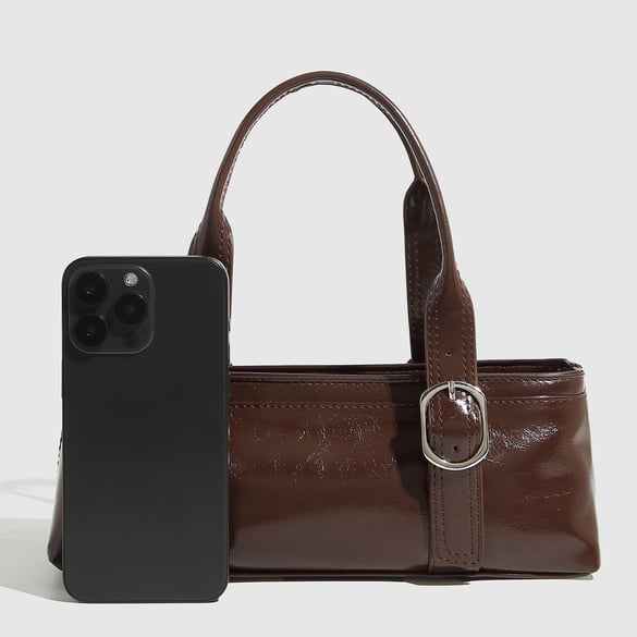 Bolso de mano para mujer de PU de color sólido informal de serie simple de 1 pieza