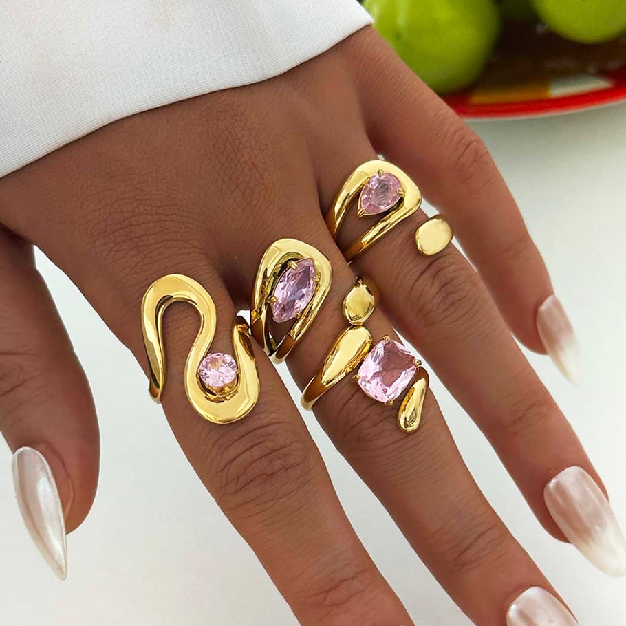 1 Piece Light Luxury Irregular Shape Stainless Steel Zircon Women's Statement Rings h5Picture3