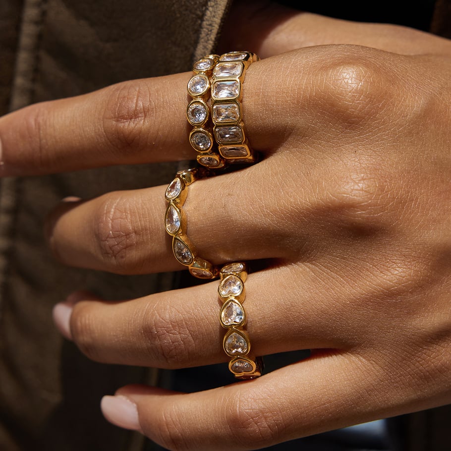 1 Piece Classic Geometric Stainless Steel Gold Color Women's Gemstone Rings Picture3