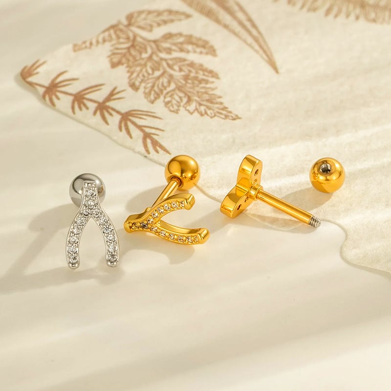 1 stuk hart koper goud kleur zirkoon piercing oorbel Afbeelding3