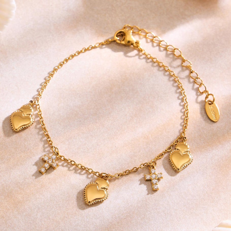 Romantic Series Heart Cross Stainless Steel Gold Color Women's Jewelry Sets Picture7