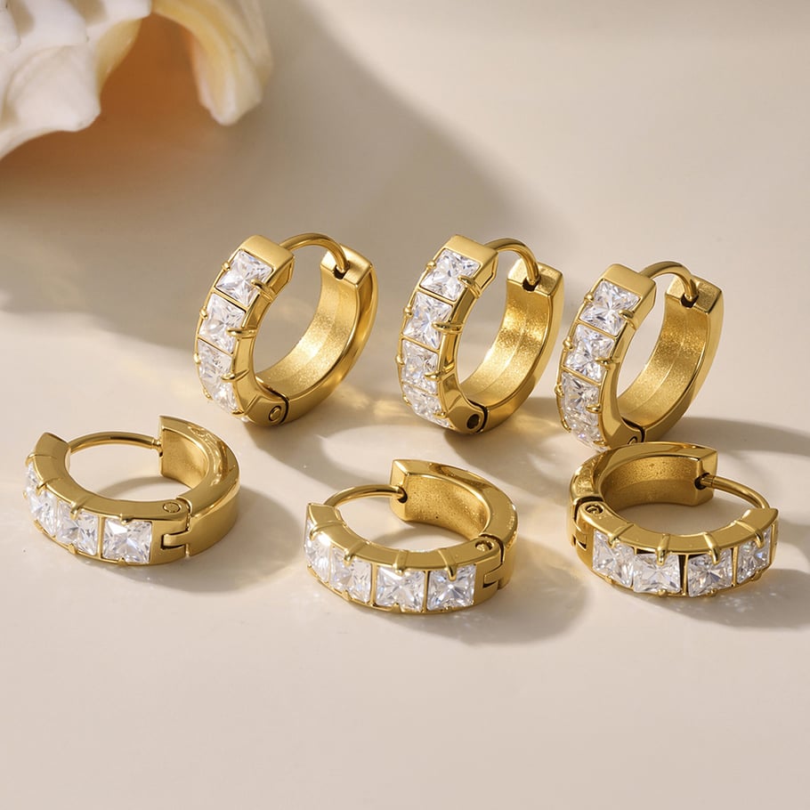1 Pair Shinning Stainless Steel Gold Color Women's Hoop Earrings Picture3