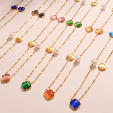 1 Piece Luxurious Rectangle Stainless Steel Gold Color Women's Pendant Necklaces h5 Picture2