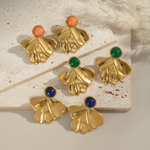 1 Pair Irregular Shape Stainless Steel Gold Color Natural Stone Women's Stud Earrings 2