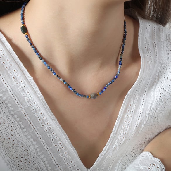1 pezzo elegante collana di perline in acciaio inossidabile color oro con pietra naturale da donna 2