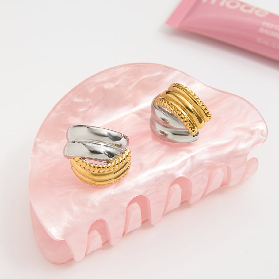1 paio di orecchini a bottone da donna in acciaio inossidabile con colori misti oro e argento Immagine5