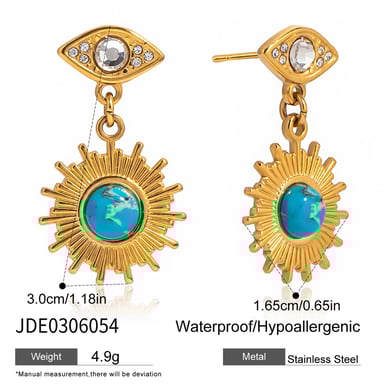 1 Pair Classic Eye Stainless Steel Gold Color Calaite Women's Drop Earrings h5 Picture2