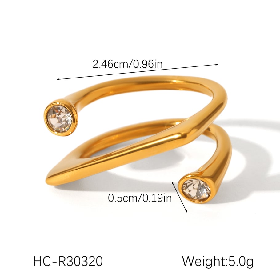 1 Piece Irregular Shape Stainless Steel Gold Color Zircon Gemstone Ring h5Picture2