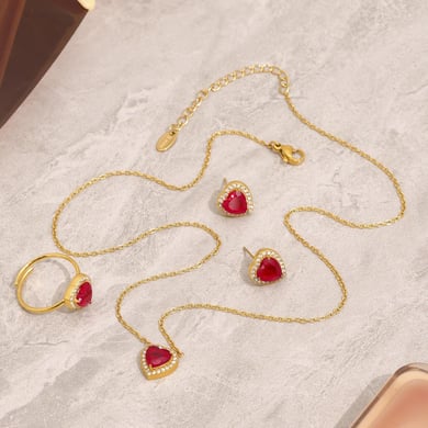 Luxurious Series Red Heart Zircon Stainless Steel Women's Jewelry Sets h5 Picture7