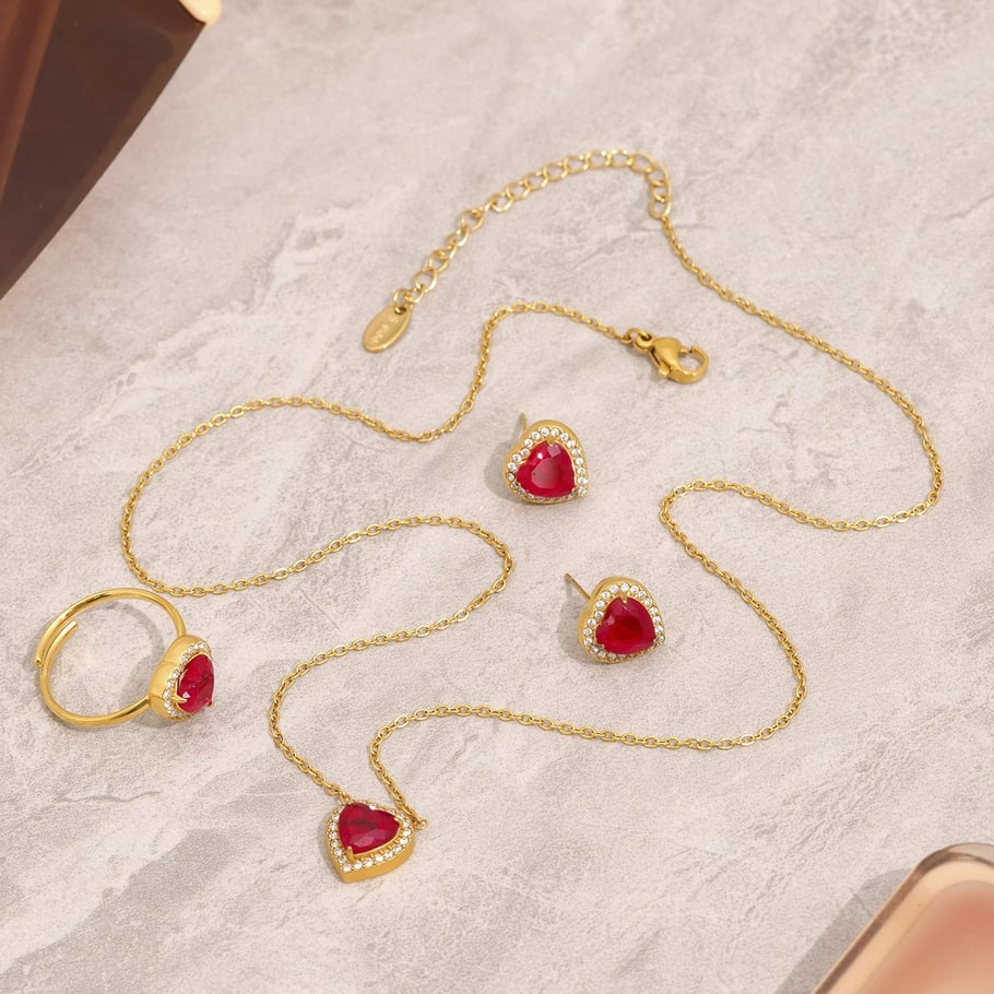 Luxurious Series Red Heart Zircon Stainless Steel Women's Jewelry Sets Picture7