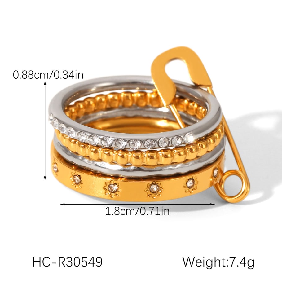 Bague élégante en acier inoxydable et zircon de couleurs mélangées, 1 pièce Image2