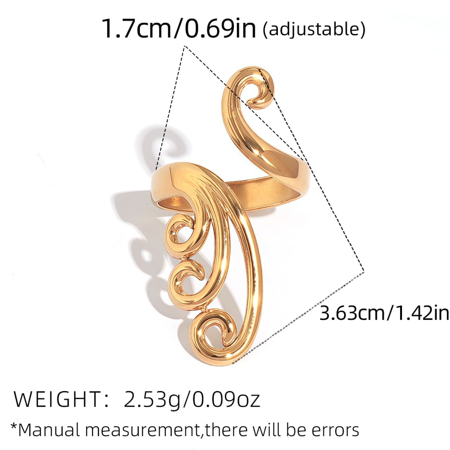 Bague simple en acier inoxydable de forme irrégulière, couleur or, 1 pièce Image2