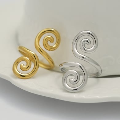 1 Piece  Retro Circle Stainless Steel  Gold Color Women's  Statement Rings h5 Picture6