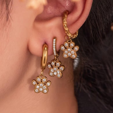 1 Pair Romantic Dog's Paw Stainless Steel Gold Color Zircon Women's Drop Earrings h5 Picture5