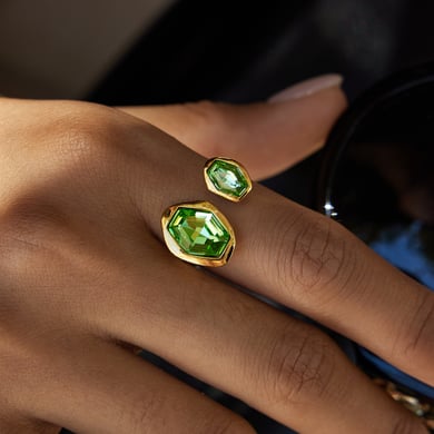 1 Piece Hexagon Green Shape Zircon Stainless Steel Gold Color Women's Gemstone Rings h5 Picture3