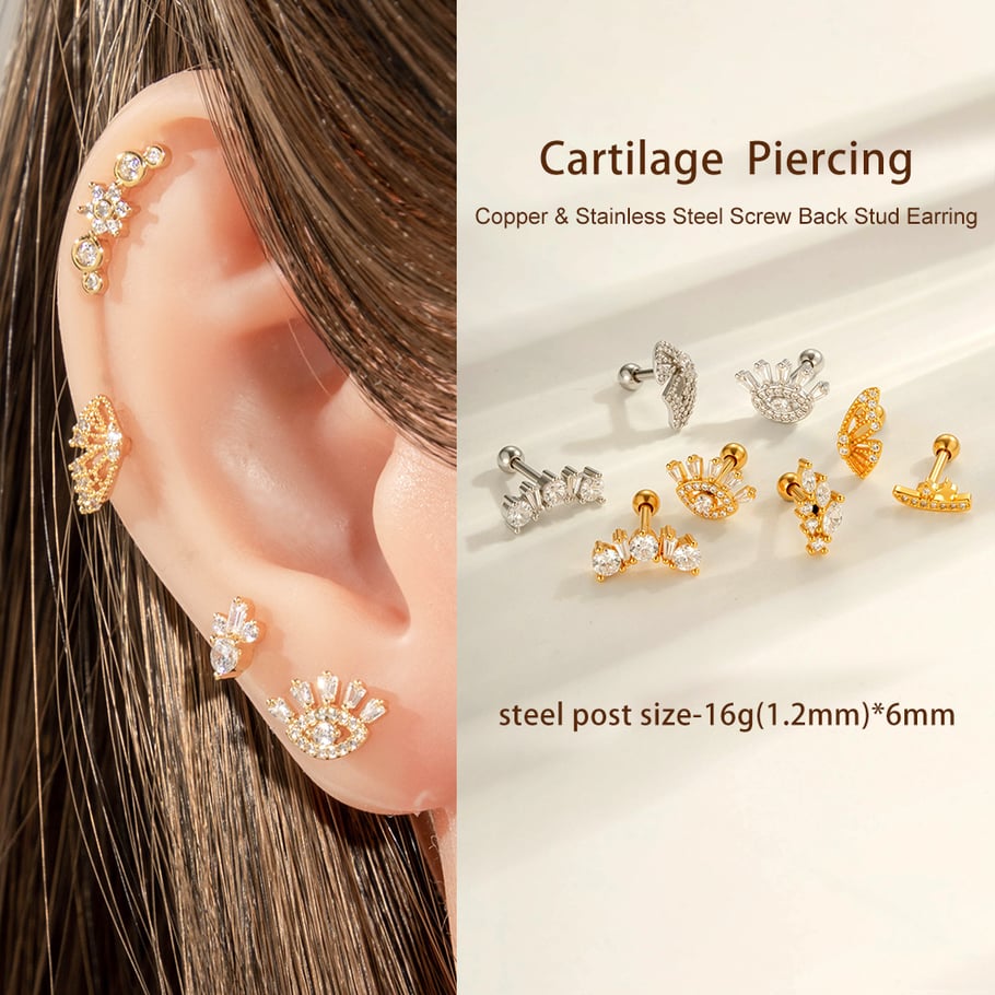 1 Adet Şeytan Gözü Bakır Altın Rengi Zirkonyum Piercing Küpe Resim4