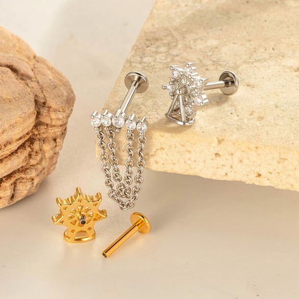 1 Parça Fiyonk Düğüm Bakır Altın Rengi Zirkonyum Piercing Küpe