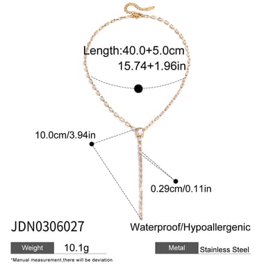 1 Piece Exquisite Rectangle Stainless Steel Gold Color Zircon Women's Pendant Necklaces h5 Picture2