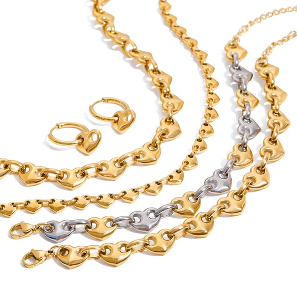 Romantic Series Heart Stainless Steel Gold Color Women's Jewelry Sets