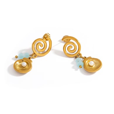1 Pair Luxurious Shell Stainless Steel  Women's Drop Earrings h5 