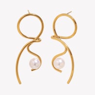 Knotted Line Imitation Pearl Earrings-Gold 