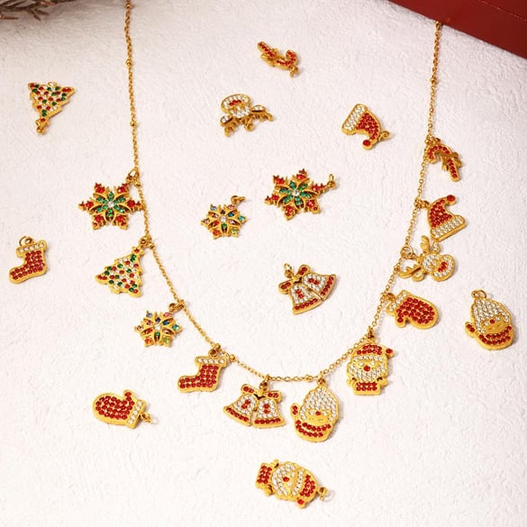 1 Piece Christmas Zircon Series Stainless Steel Gold Color Women's Pendants 2