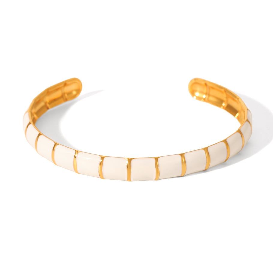 1 pieza de pulseras de mujer de acero inoxidable color dorado con diseño de planta diaria de serie simple Imagen6