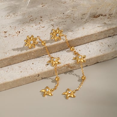 Flower Stainless Steel  Gold Color Necklace Set h5 Picture5