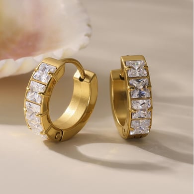 1 Pair Shinning Stainless Steel Gold Color Women's Hoop Earrings h5 Picture7
