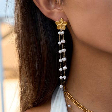 1 Pair Elegant Flower Tassel Stainless Steel Gold Color Women's Drop Earrings h5 Picture4