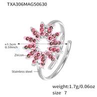 TXA306-Rose Red 5A Zircon Sunflower Steel Ring-Size 7 Picture9