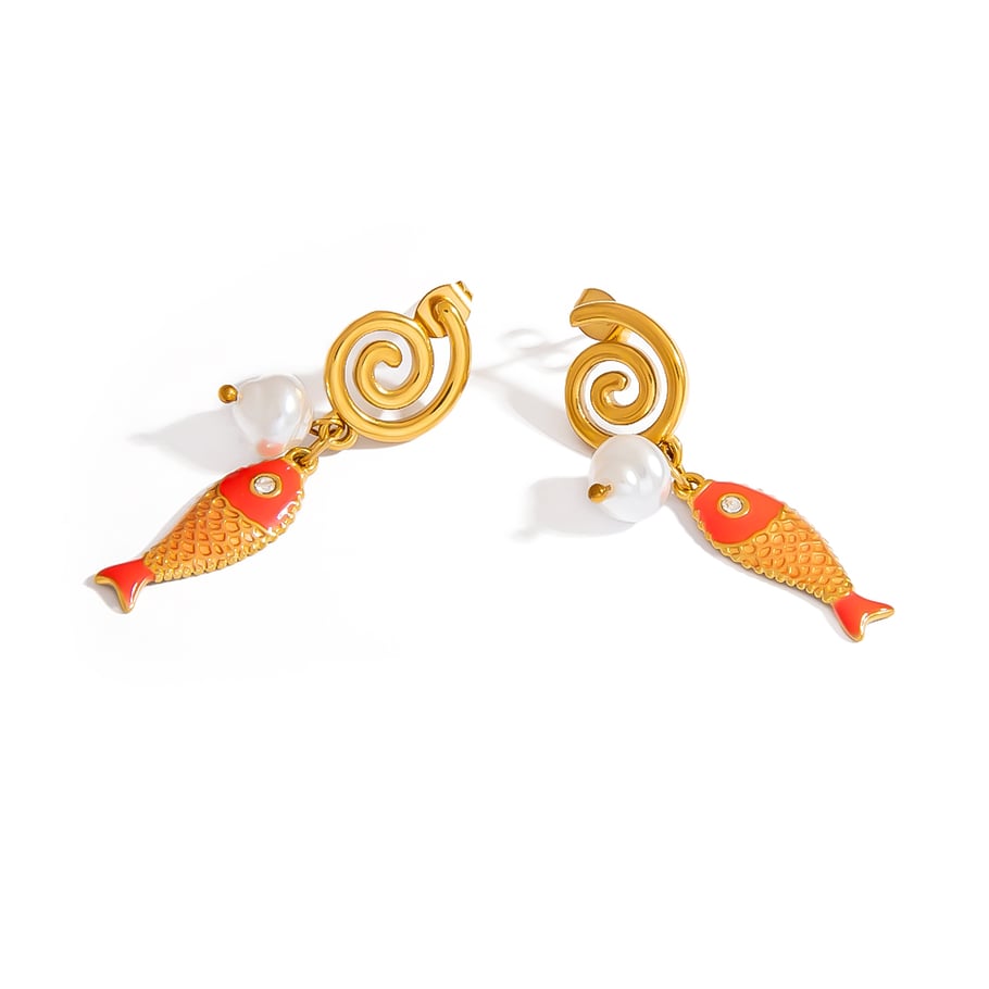 1 Pair Creative Colorful Oil Drip Stainless Steel Fish Women's Drop Earrings 