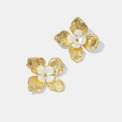 1 paar retro elegante bloemen oorbellen van roestvrij staal in goudkleur voor dames h5 Afbeelding2