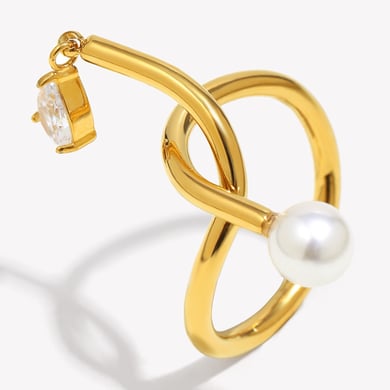 1 Stück Twist Edelstahl Gold Farbe Zirkon Damen Edelstein Ringe h5 