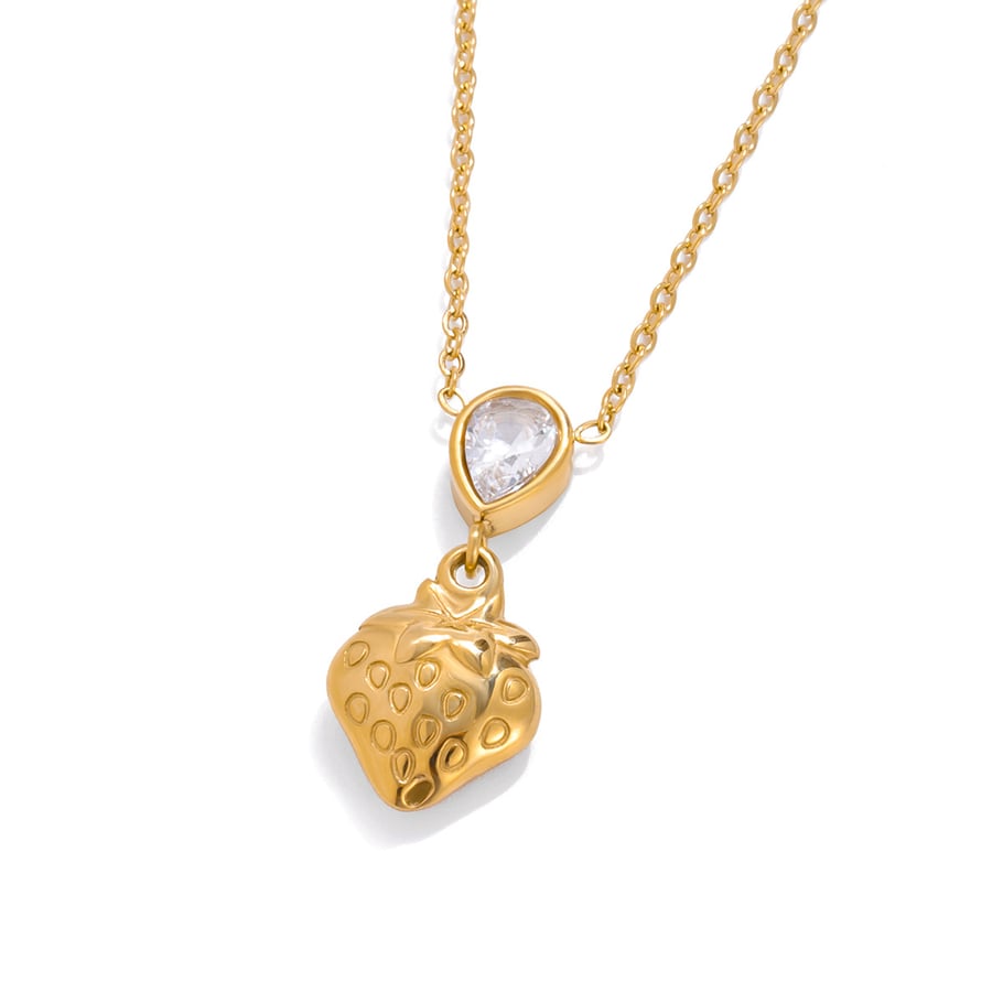1 Stück süße Tropfen Erdbeere Edelstahl Gold Farbe Damen Anhänger Halsketten 