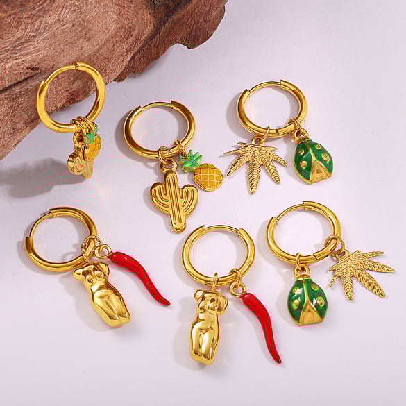 1 Pair Fruit Stainless Steel Gold Color Drop Earrings