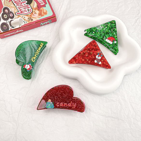 1 Stück einfache Serie süße Weihnachts-Acryl-Haarklammern für Damen 2