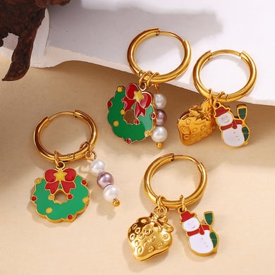 1 paire de boucles d&#39;oreilles pendantes de Noël en acier inoxydable couleur or h5 Image3